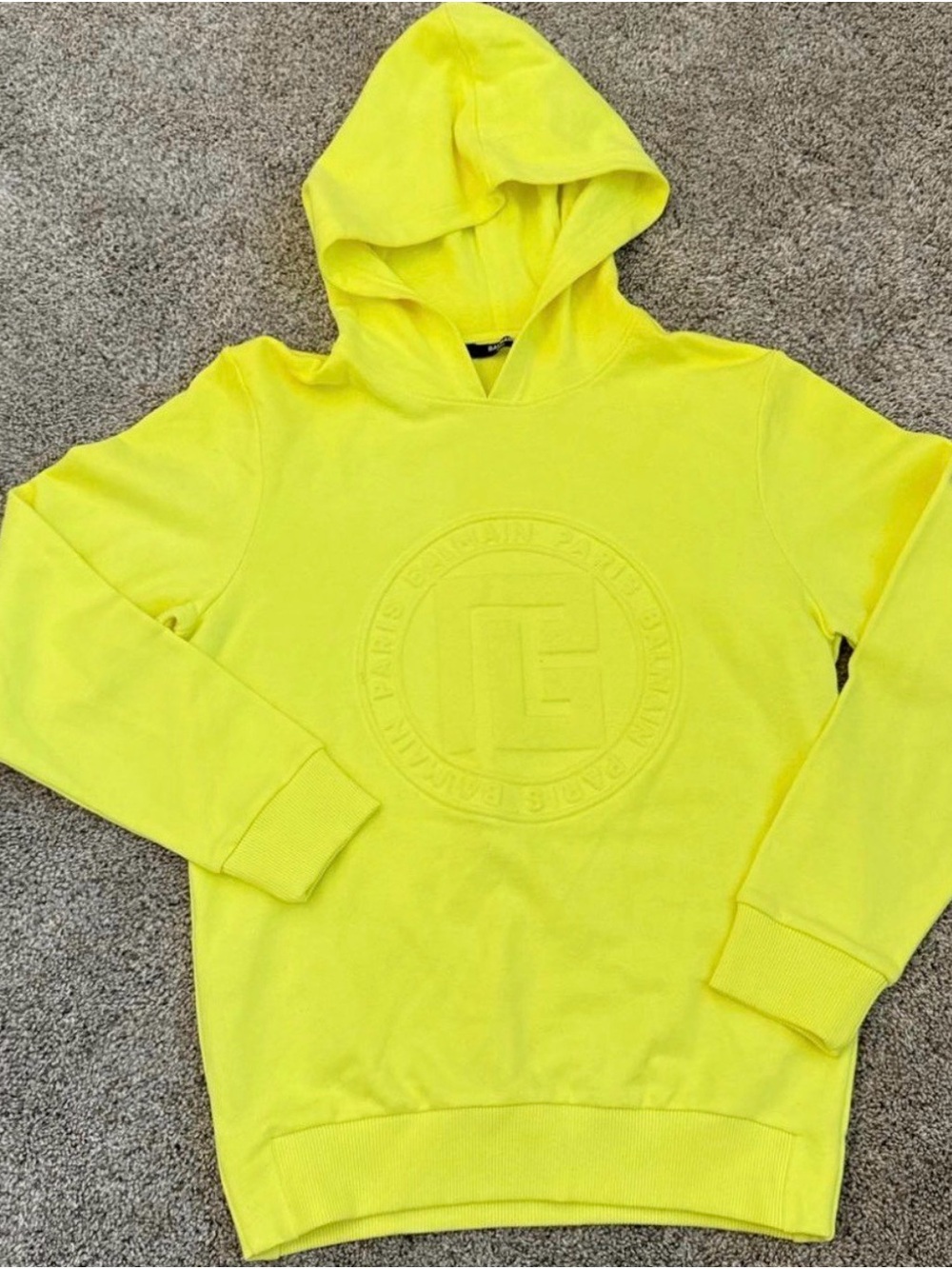 Balmain Neon Yellow Embossed Logo Hoodie
